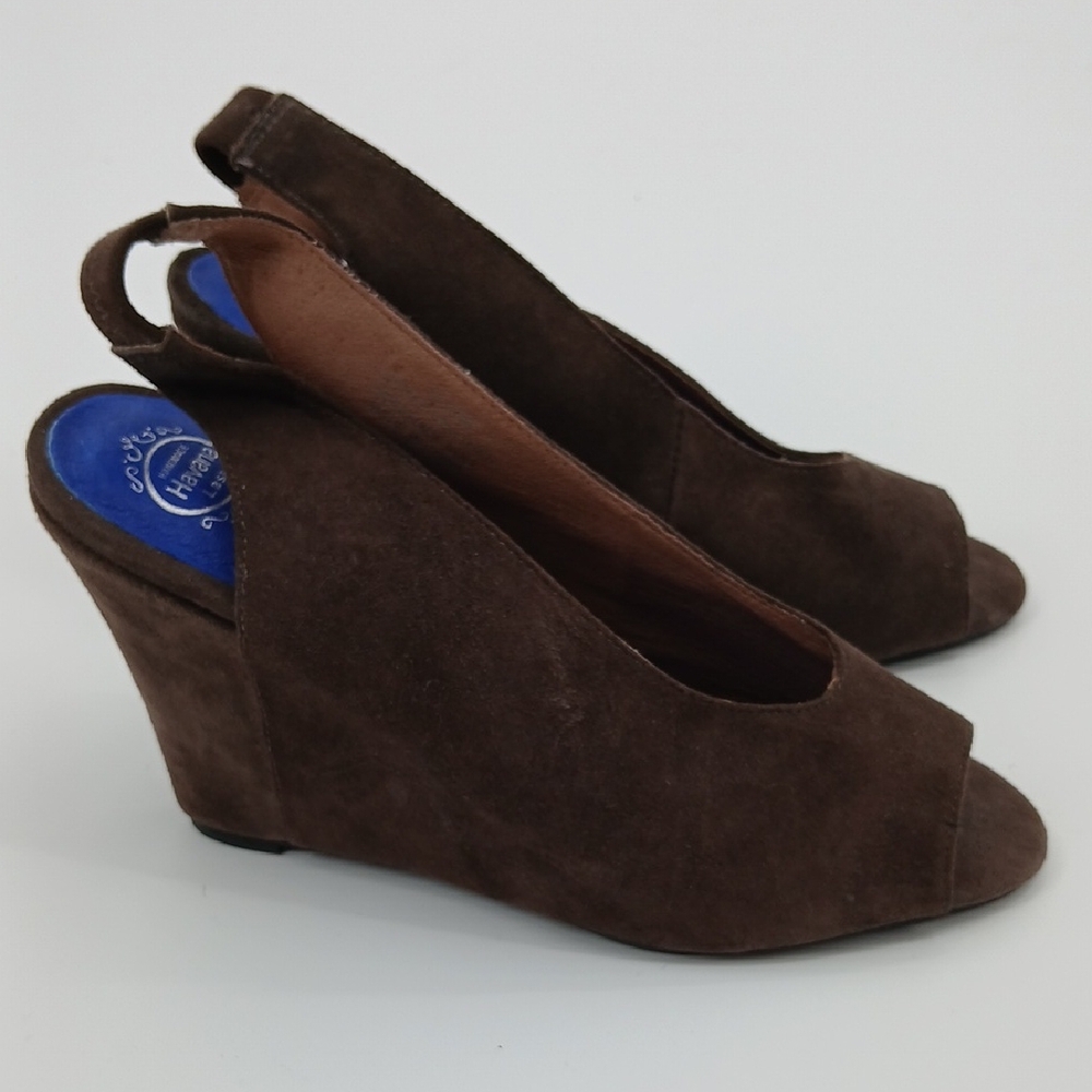 Jeffrey Campbell Brown Suede Peep Toe Slingback Wedges Shoes Size 10 M